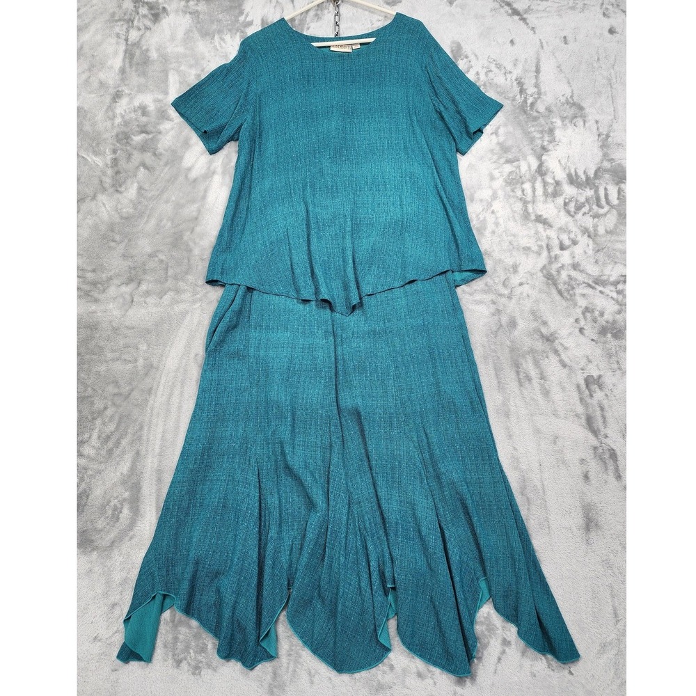 Vintage Serendipity Maui Top Skirt Set Womens M/L Blue‎ Rayon Hanky Hem Boho